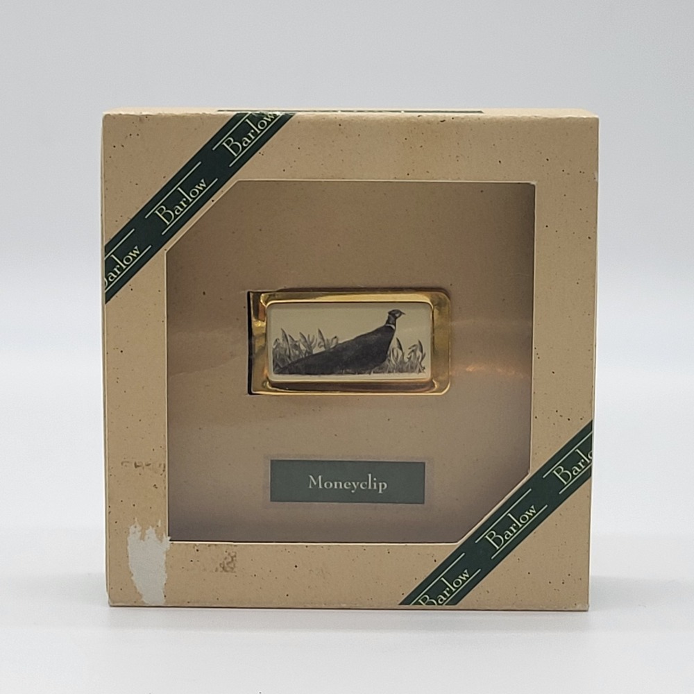 Vintage Barlow Gold Tone Etched Pheasant Money Clip Hunting